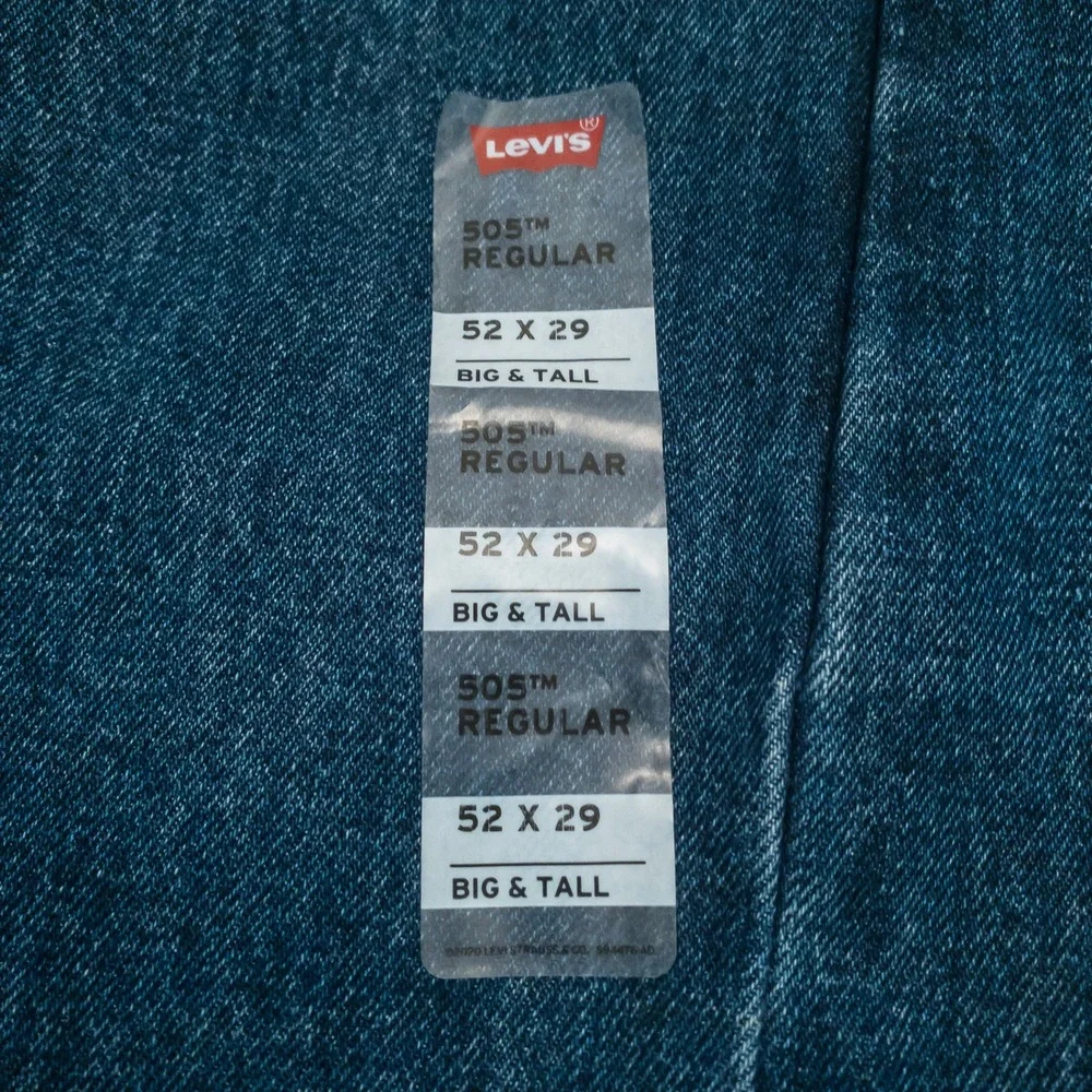 Levi's 505 Regular Fit Jeans Men 52x29 Dark Wash Big & Tall Straight Leg Cotton